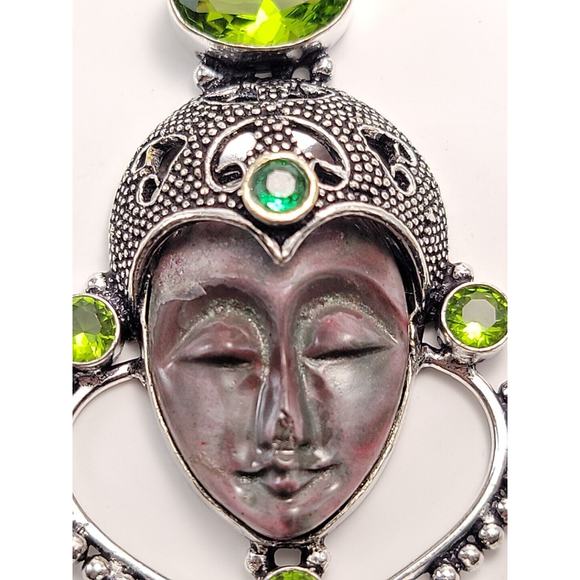 Sterling Silver Bali Goddess Pendant with Peridot and Green Garnet Stones - Picture 8 of 9